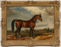 James Ward (British, 1769-1859)  A portrait of an Arab Stallion, in a landscape, with Raby castle in the background