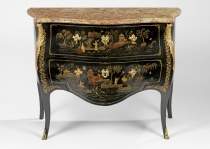 A French Louis XV Ormolu-Mounted Black Vernis Martin Commode