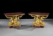 A Fine Pair of Regency Giltwood and Porphry Dolphin Tables, Attributed to Marsh and Tatham