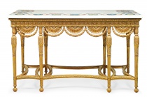 A Pair of George III Giltwood, Scagliola and White Marble Pier-Tables